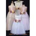 Real shoulder straps organza satin flowers applqued flower girls dress CWFaf4228